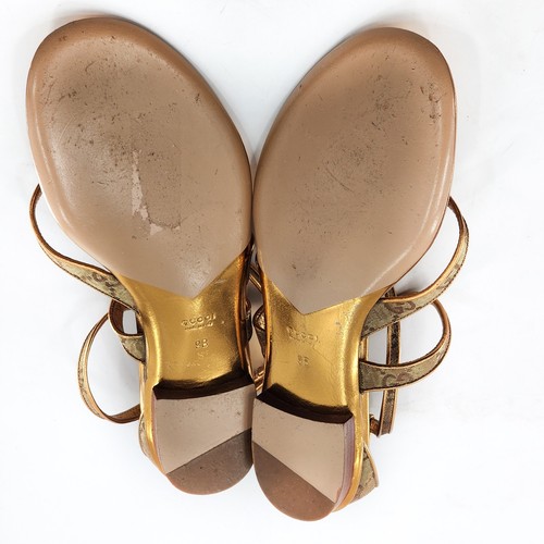 GUCCI Gold Leather Bumblebee Thong Sandal Size 9 - Picture 11 of 12
