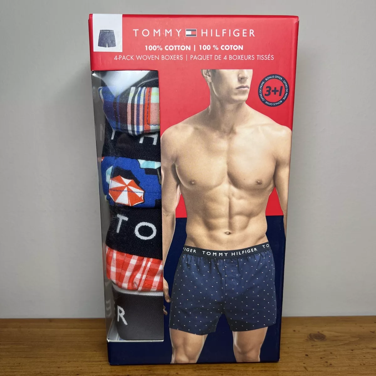 Tommy Hilfiger 100% Cotton 4 Pack Woven Underwear Boxers Men’s Size XL  (40-42)