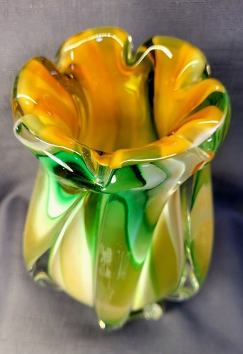 Vintage mundgeblasene Murano Kunst Glas Vase Chamäleon Regenbogen WIRBEL - Bild 6 von 9