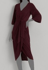 Lauren Ralph Lauren Womens Red V-Neck 3/4 Sleeve Self-Tie Dress Sz 10