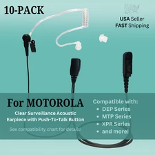 10-PACK FBI Style Acoustic Clear Tube PTT Earpiece for Motorola XPR3300e XPR3500