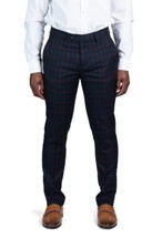 Slim Fit Plaid Dress Pants Black  Red Windowpane Flat Front Fitted Slacks AZAR