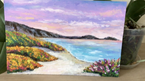 Meereslandschaft Gemälde Sonnenuntergang Maritim Ozean Kunstwerk Original Kalifornien Kunst 12×8" - Video 1 von 1