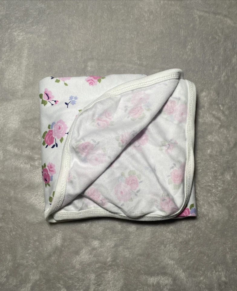 Manta de bebé floral Luvable Friends rosa rosas flores blanco jersey tejido envoltura Foto 2 de 4
