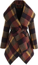Chicwish Women's Turn Down Shawl Collar Earth Tone Check/black White Grid/black/