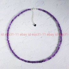4mm Amethyst Choker Delicate Stone Gemstone Beads Necklace Dainty Choker 16''