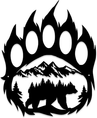 Rustic Bear Metal Black Forest Art Wall Décor Indoor Cabin Hunting Bear Paw New