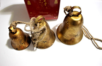 CHRISTMAS NEW YEAR DECORATIVE COW BELLS RUSTIC  3-PACK DIFFERENT SIZES 6''  5'' 4''