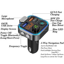 Bluetooth 5.0 Car Wireless FM Transmitter Adapter USB Type C PD Fast Charger