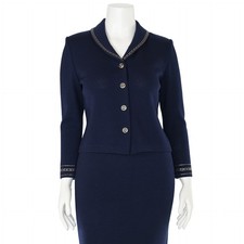 St. John Collection Navy Wool Blend Santana Knit Jacket w/ Gold Paillettes sz 6