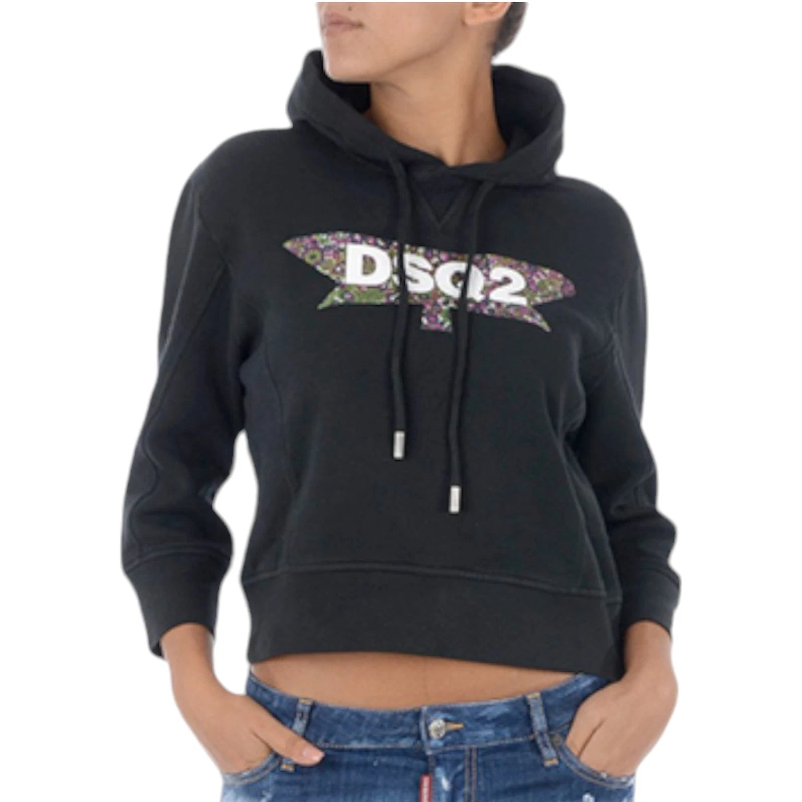 DSQUARED2 Womens Pullover Hoodies Fleece Sweatshirts Casual Hooded Jumpers Black