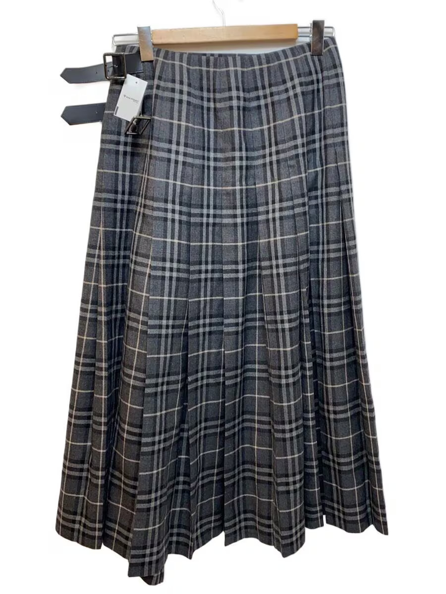 BURBERRY LONDON Long Skirt, Size 40, Wool, Gray Check, fx003-025