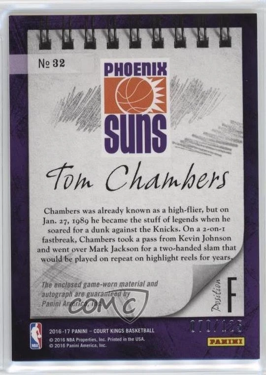 2016 Panini Court Kings Sketches and Swatches /125 Tom Chambers #32 Auto Sketch - Image 2 of 2