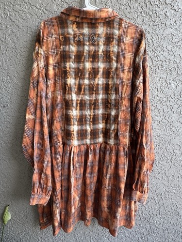 Jaded Gypsy Women’s Orange Tie-Dye Plaid Tunic Ruffles Button Up Dress XL NEW - Picture 11 of 14