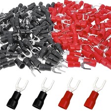 200 Pcs 22-16 AWG 8 Black  Red Insulated Brass Fork Wire Connector U Type Elec