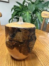 Live edge Wooden Bud Vase. Folk Art. Unique Hand Carved Signed. Natural Boho