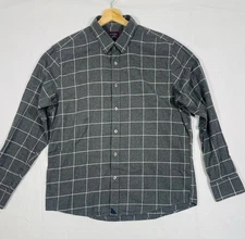 Untuckit Slim Fit Large Mens Charcoal Gray White Check Cotton Long Sleeve Shirt