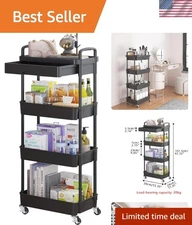 Adjustable 4-Tier Rolling Cart - Effortless Storage Solution with Chic Design