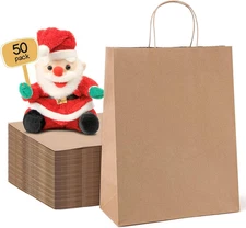 Brown Paper Bags 10x5x13 50Pcs,Kraft Gift Bags Medium Size with Handles, Craft P