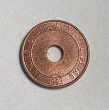 Philippines 5 Sentimo 1995 KM#268 Tiny Holed Copper-plated Steel Coin