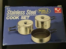 EVERNEW Made in JAPAN Camping Cook Set, Model L, Stainless Steel, Vintage, NEW