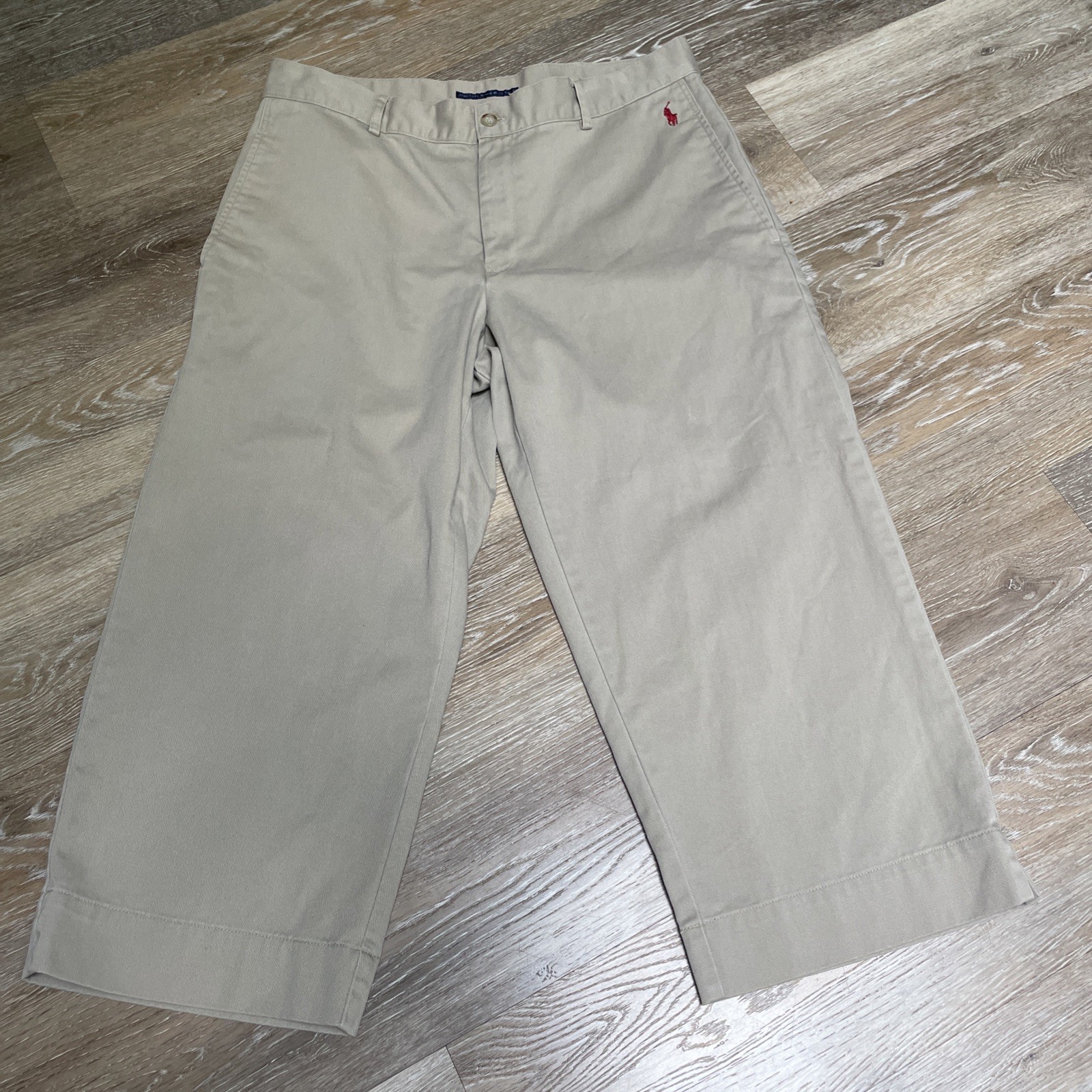 Ralph Lauren Sport Khaki Capris Donna 12 Logo Pony Rosso Abbigliamento Casual