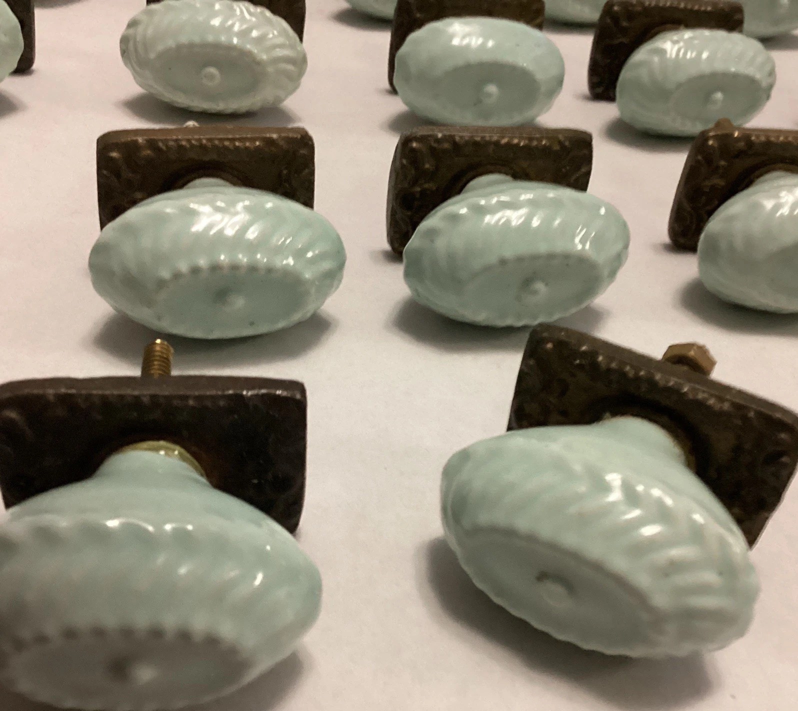 Vintage Oval Decorative Cabinet Knobs With Backplate Light Powder Blue