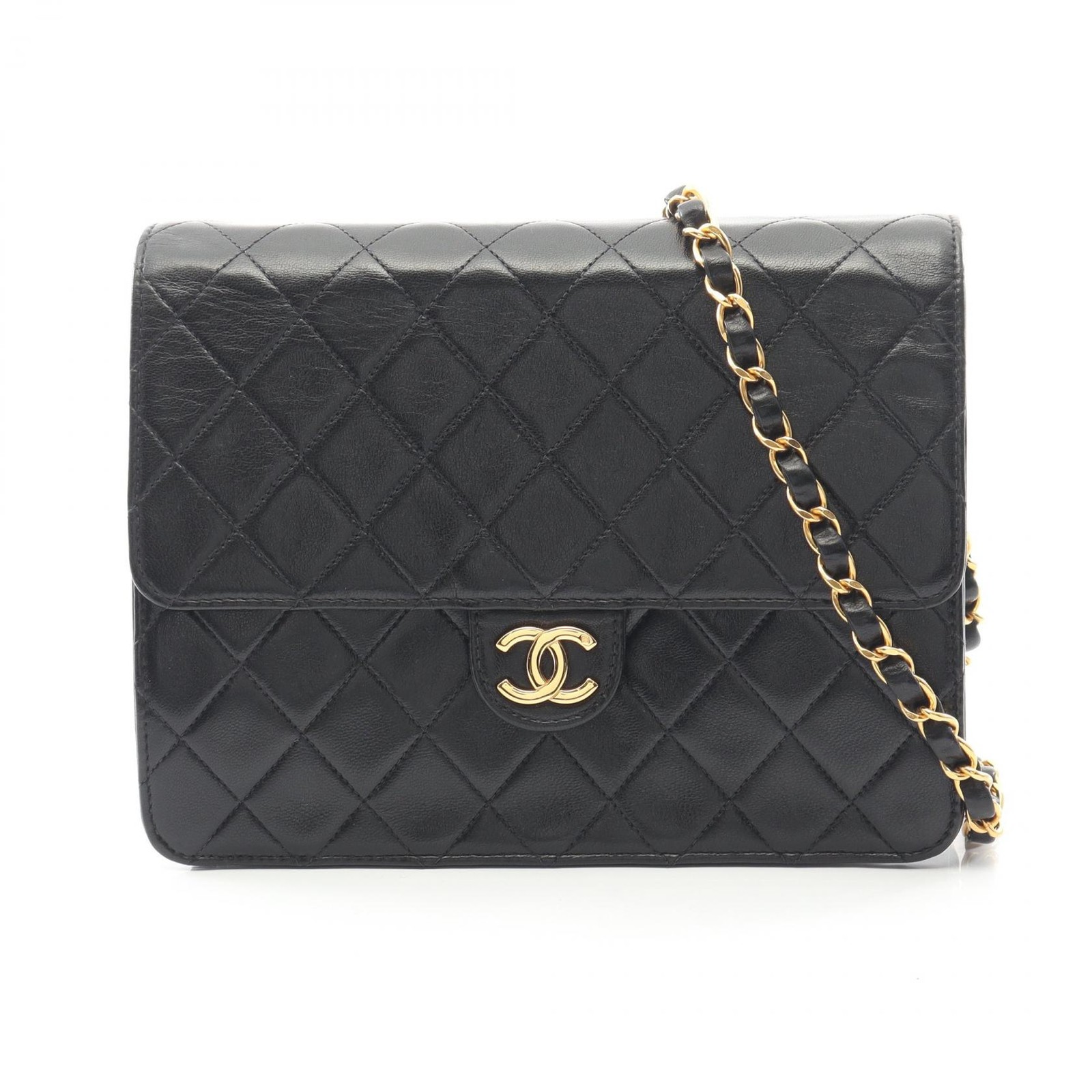 CHANEL Matelasse single flap Chain Shoulder Bag Lamb leather Black Used GHW CC