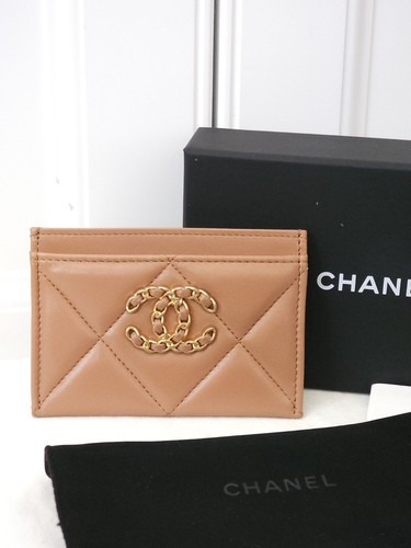 Authentic Chanel 19 Lambskin Card Holder in Caramel