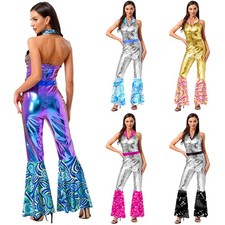 Women Jumpsuit Flare Bodysuit Dance Outfits Rompers Disco Clubwear Cosplay 70s