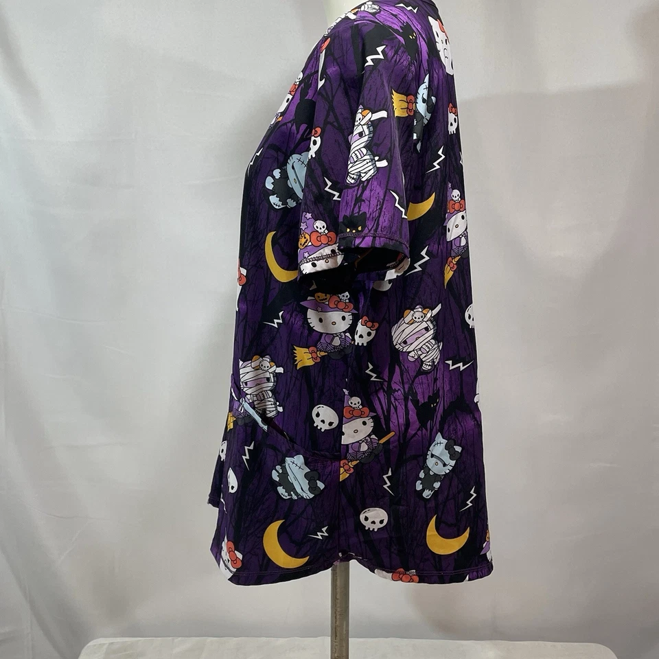 Halloween Hello Kitty Scrub Top Large Purple Night Fun Witch Cat Ghost Mummy - Image 3 of 4
