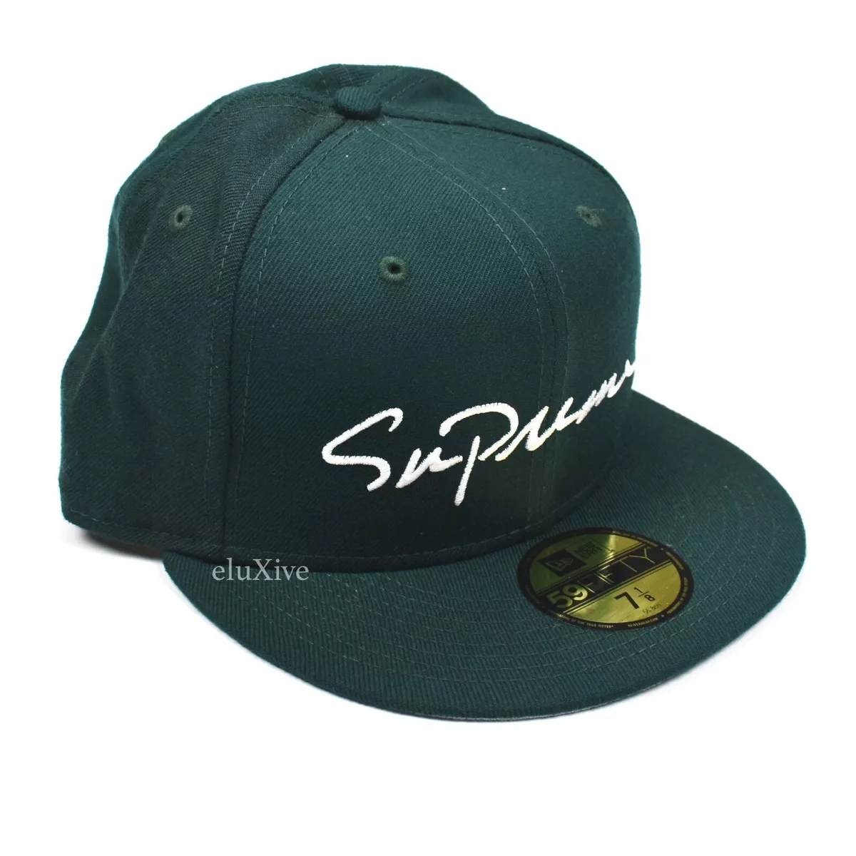 NWT Supreme New Era Classic Script Logo Fitted Hat Green 7 1/8 FW18 DS  AUTHENTIC