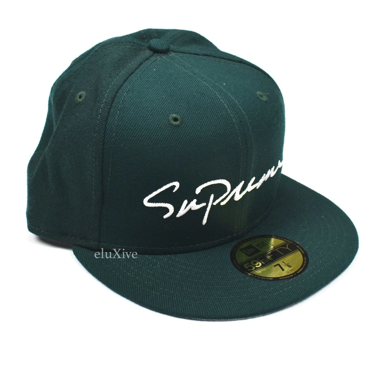 Chapeau ajusté logo script classique Supreme New Era neuf avec étiquettes vert 7 1/8 FW18 DS AUTHENTIQUE