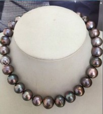 HUGE 18"13-16MM NATURAL SOUTH SEA GENUINE BLACK REDISH MULTIC PEARL NECKLACE 14可