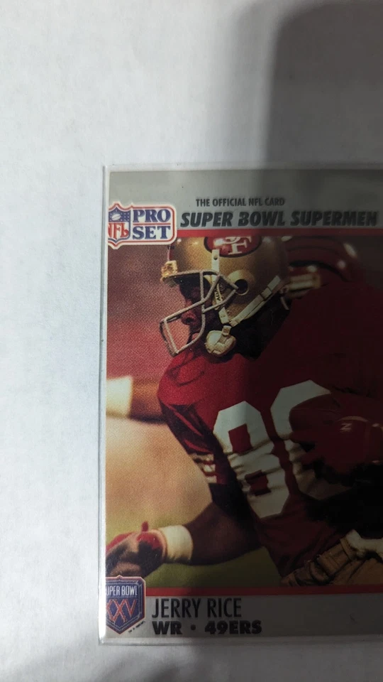 Raro Jerry Rice Pro Set 1990 Super Bowl Superman error de corte erróneo Foto 4 de 4