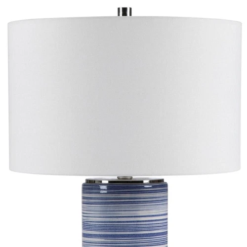 Uttermost Montauk Ceramic and Steel Striped Table Lamp in White and Indigo - Picture 4 of 10