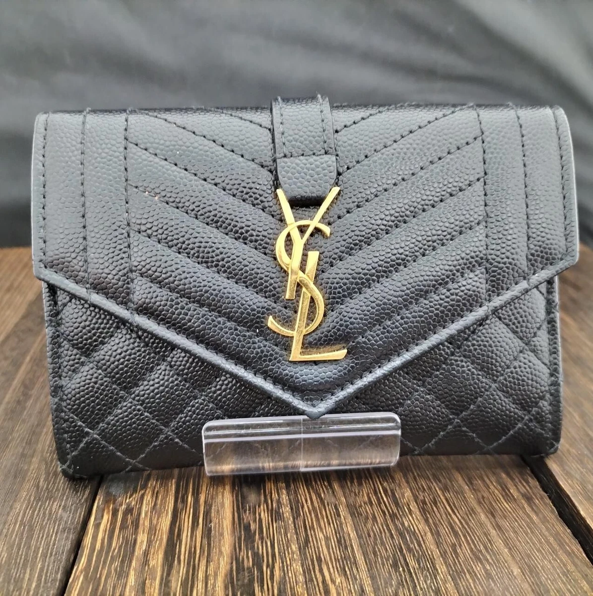 YSL Saint Laurent Monogram Matelasse Envelope Small Wallet Black