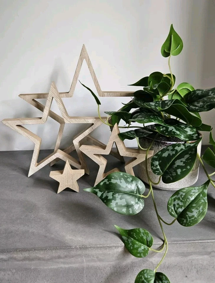 Adorno de madera rústico ESTRELLAS nórdico escandinavo país hygge decoración del hogar Foto 4 de 4