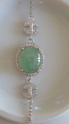 Genuine Translucent Icy Green  4.75ct Jadeite Jade (Type A) 925 Silver Bracelet