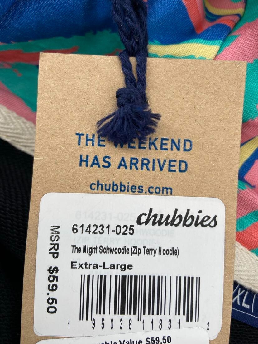 NEW Chubbies 614231-025 The Night Schwoodie FZ Terry Hooded Black Jacket Mens XL