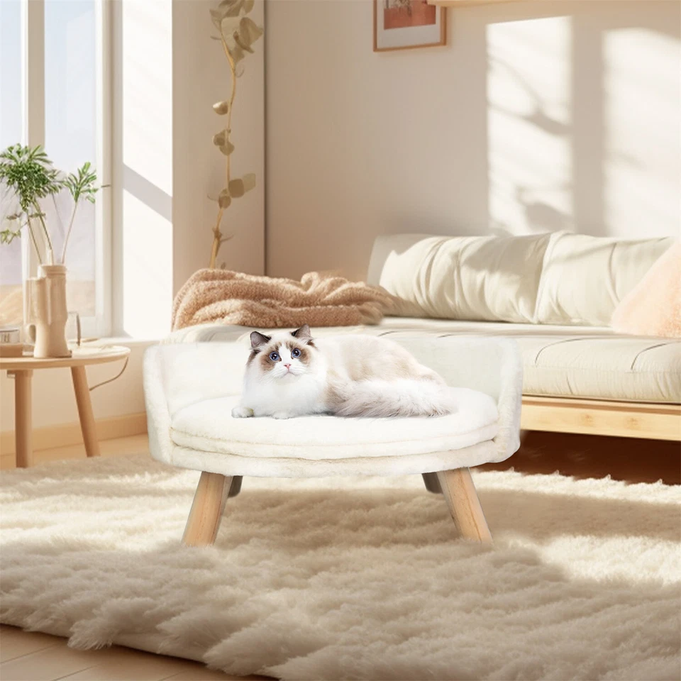 40/60CM Pet Sofa Bed for Small Dog Cat Half Round Soft Cushion Lounge Wood Legs - Image 4 of 4
