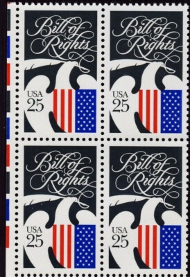 1989 Bill of Rights Block Of 4 25c Postage Stamps, Sc# 2421, MNH, OG