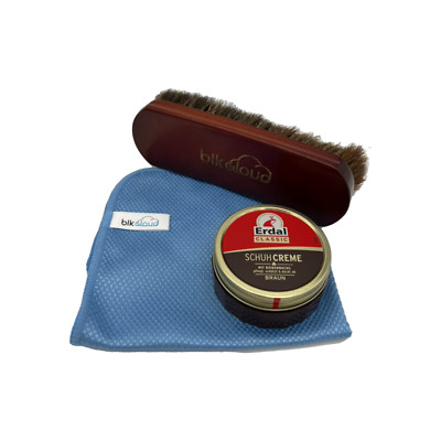 Blkcloud  Schuhpflege Set   Erdal Schuhcreme Braun, Pferdehaarbürste & Tuch