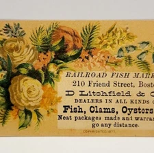 Antique Victorian 1877 Railroad Fish Market Boston Business Card 3.25 x 2