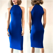 Dolce & Gabbana Vintage SS2001 Buckle Bodycon Royal Blue Halter Dress IT42