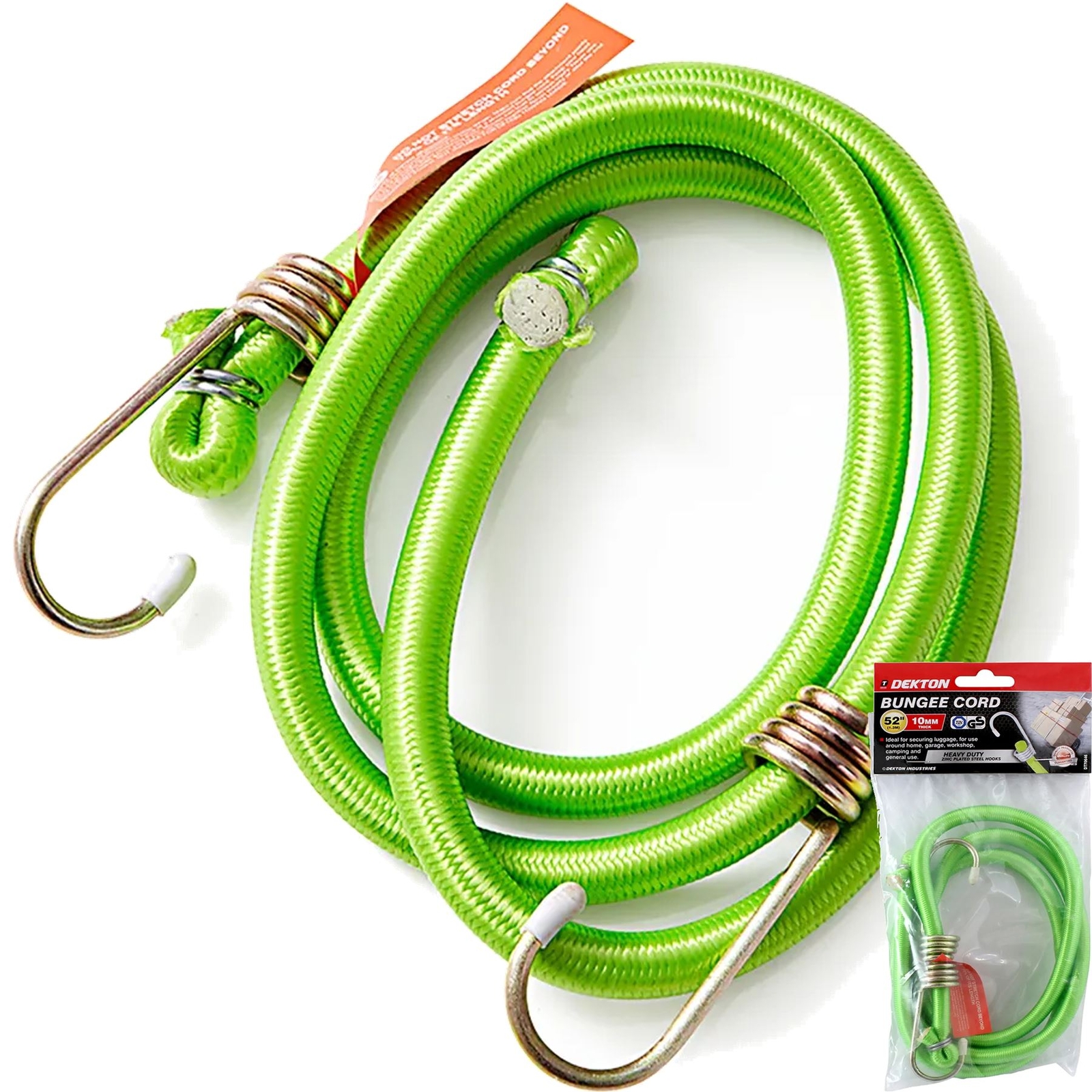 Dekton 10mm Elastic Stretch Bungee Cords Hooks Cables Tie Down Straps Rope 52""