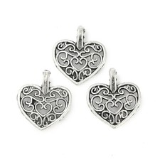Tibetan Silver Heart Charms Filigree Pattern Pendants 18mm x 15mm C45