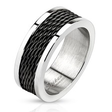 Men's Ring Solid Stainless Steel And Black Mesh Trend New M0036