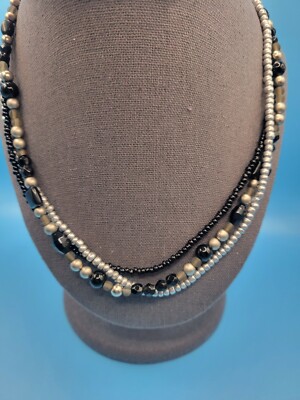 'Premier Designs' Signed Triple Strand Adjustable Beaded Necklace 18'' Max Length