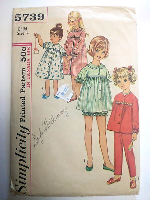 Nightgown Pajamas Sleep Bloomers Girls 4 Simplicity 5739 Sewing Pattern VTG Cut